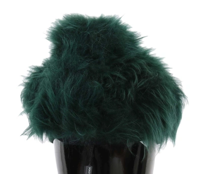 Shop Dolce & Gabbana Fur Dg Logo Embroide Cloche Women's Hat In Green