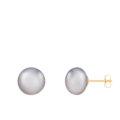 Shop Splendid Pearls 14k Yellow Gold 10-11mm Freshwater Pearl Stud Earrings. In Grey