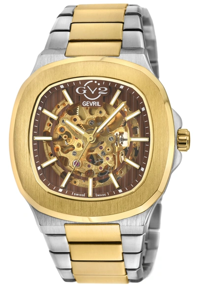 Shop Gv2 Automatic Men's Potente Two Toned Ss Ipyg Bracelet Skeletal Watch In Gold