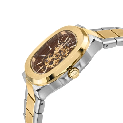 Shop Gv2 Automatic Men's Potente Two Toned Ss Ipyg Bracelet Skeletal Watch In Gold