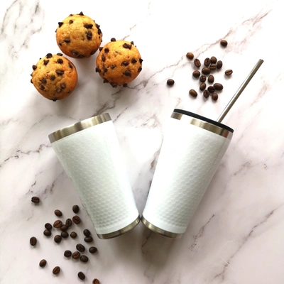 Minimal Stainless Steel Vacuum Insulated Tumbler Set Of 6 - 430 ml - White
