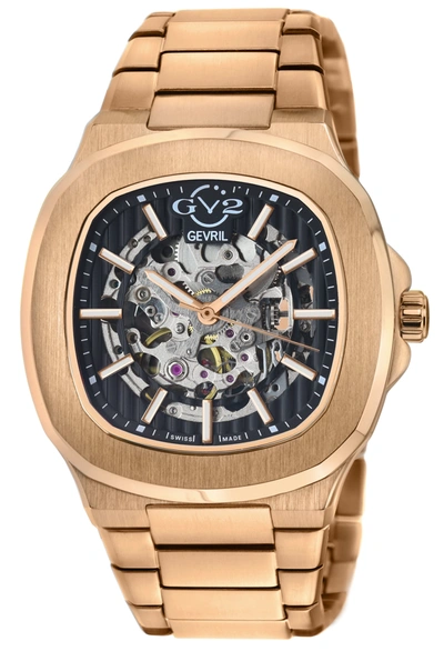 Shop Gv2 Automatic Men's Potente Rose Gold Bracelet Skeletal Watch In Beige