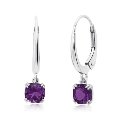 Shop Nicole Miller 10k White Or Yellow Gold Cushion Cut 5mm Gemstone Dangle Lever Back Earrings With Push Backs In Purple