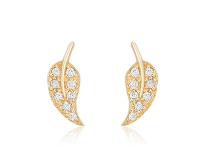 Shop Ariana Rabbani Diamond Leaf Earrings Yellow Gold In Pink