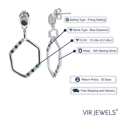 Vir Jewels 1/5 Cttw Blue Diamond Dangle Earrings .925 Sterling Silver With Rhodium Plating In Silver