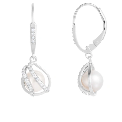 Shop Splendid Pearls Sterling Silver Leverback 7-7.5mm Freshwater Pearl Earrings In White