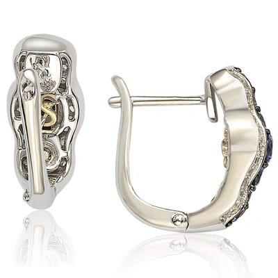 Suzy Levian Sapphire And Diamond In Sterling Silver And 18k Gold Earring In Blue