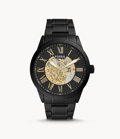 Shop Fossil Men's Flynn Automatic, Black-tone Stainless Steel Watch