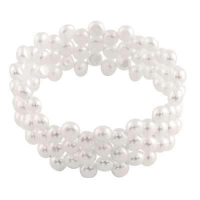 Shop Splendid Pearls Triple Row White 7-8mm Freshwater Pearl Coil Bracelet