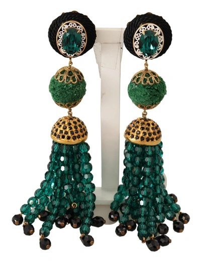 Shop Dolce & Gabbana Crystals Tone Drop Clip-on Dangle Women's Earrings In Blue