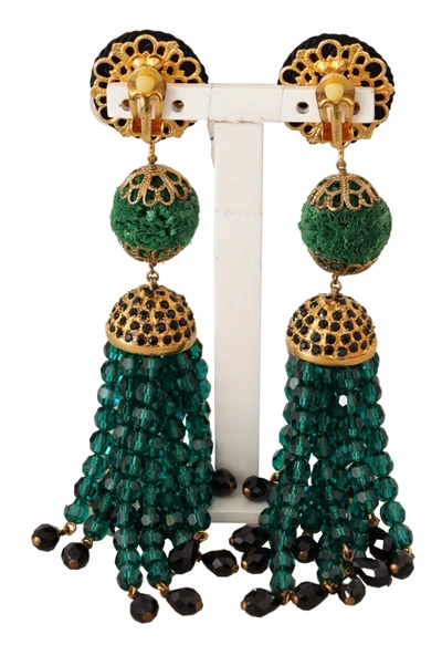 Shop Dolce & Gabbana Crystals Tone Drop Clip-on Dangle Women's Earrings In Blue