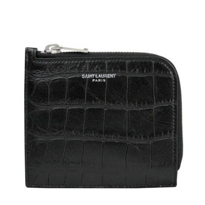 Shop Saint Laurent Men's Imprint Leather Crocodile Card Case In Black