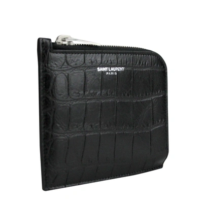Shop Saint Laurent Men's Imprint Leather Crocodile Card Case In Black