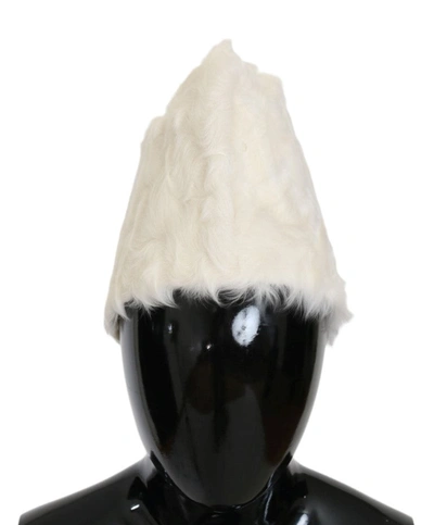 Shop Dolce & Gabbana Xiangao Lamb Fur Women's Beanie In White