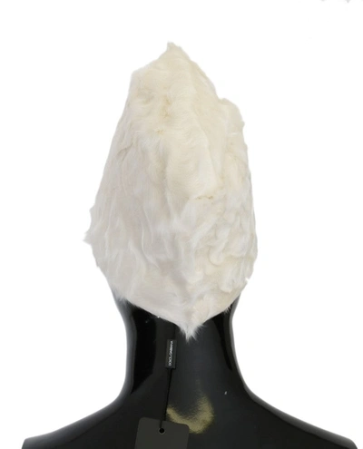 Shop Dolce & Gabbana Xiangao Lamb Fur Women's Beanie In White