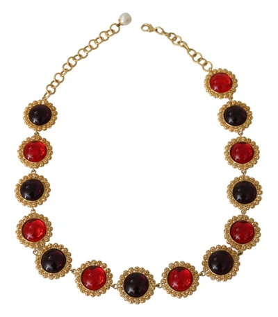 Shop Dolce & Gabbana Crystal Floral Chain Statement  Brass Women's Necklace In Black