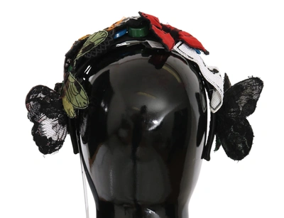 Shop Dolce & Gabbana Tiara Floral Butterfly Sequin Diadem Women's Headband In Multi