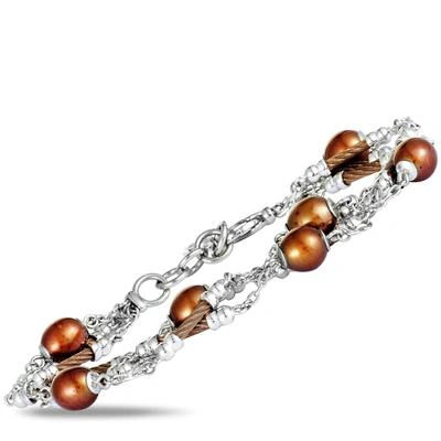 Shop Charriol Pearl Stainless Steel And Bronze Pvd Brown Pearls Bracelet In Silver