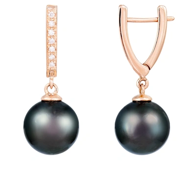 Shop Splendid Pearls 14k Gold Diamond Encrusted Tahitian Pearl Earrings In Black