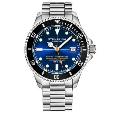 Shop Stuhrling Original Swiss Automatic Depthmaster Heritage 883h 42mm Diver In Silver