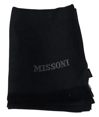 Shop Missoni Wool Knit Unisex Neck Wrap Fringe Men's Scarf In Black