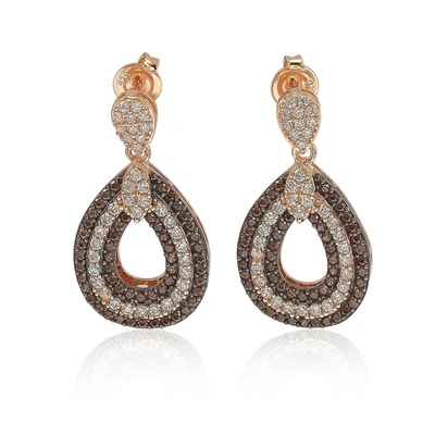 Suzy Levian Pave Cz Teardrop Shape Drop Earrings In Brown