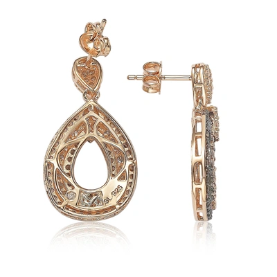 Suzy Levian Pave Cz Teardrop Shape Drop Earrings In Brown