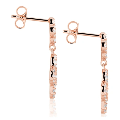 Suzy Levian Cubic Zirconia Rose Sterling Silver Double Clover Dangle Earrings In Pink
