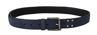 Shop Dolce & Gabbana Deerskin Leather  Logo Buckle Men's Belt In Blue