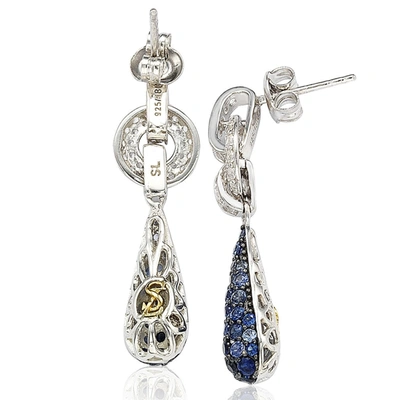 Suzy Levian Sterling Silver Sapphire And Diamond Accent Tear Drop Dangle Earrings In Blue