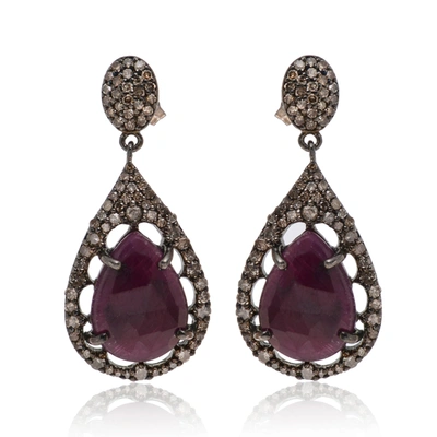 Shop Bavna Sterling Silver, Ruby 10.27ct. Tw. And Diamond 0.65ct. Tw. Drop Earrings In Black