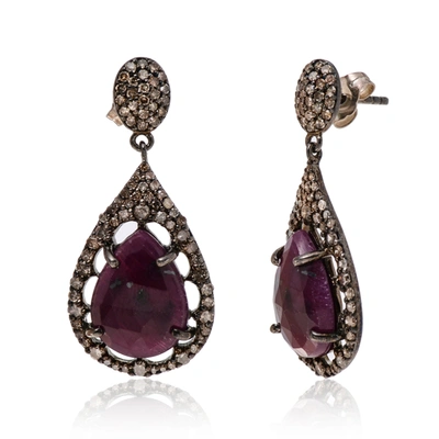 Shop Bavna Sterling Silver, Ruby 10.27ct. Tw. And Diamond 0.65ct. Tw. Drop Earrings In Black