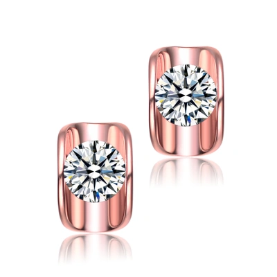 Shop Genevive Sterling Silver Rose Gold Plated Cubic Zirconia Geometrical Stud Earrings In Pink