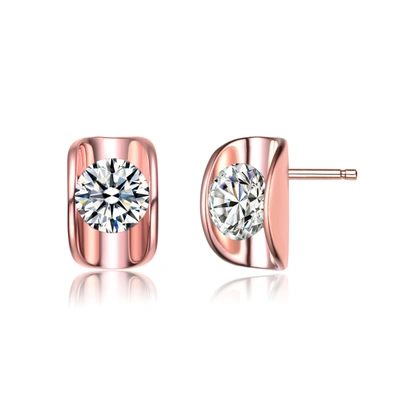 Shop Genevive Sterling Silver Rose Gold Plated Cubic Zirconia Geometrical Stud Earrings In Pink