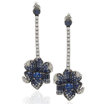 Suzy Levian Sterling Silver Pink Sapphire And Diamond Accent Flower Earrings In Gray