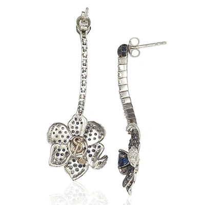 Suzy Levian Sterling Silver Pink Sapphire And Diamond Accent Flower Earrings In Gray