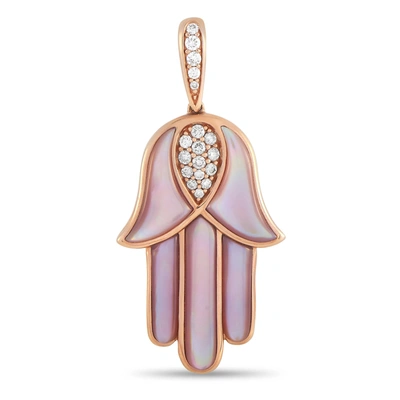 Shop Kabana 14k Rose Gold 0.33 Ct Diamond And Mother Of Pearl Hamsa Pendant In Pink