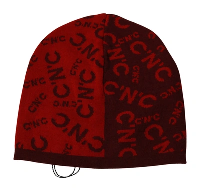 Shop Costume National Wool Blend Branded Beanie Men's Hat In Red