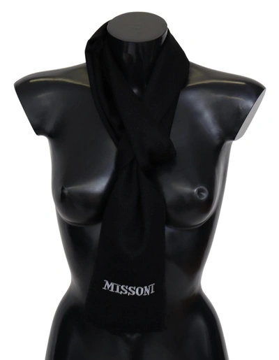 Shop Missoni 100% Wool Unisex Neck Wrap Fringes Logo Men's Scarf In Black