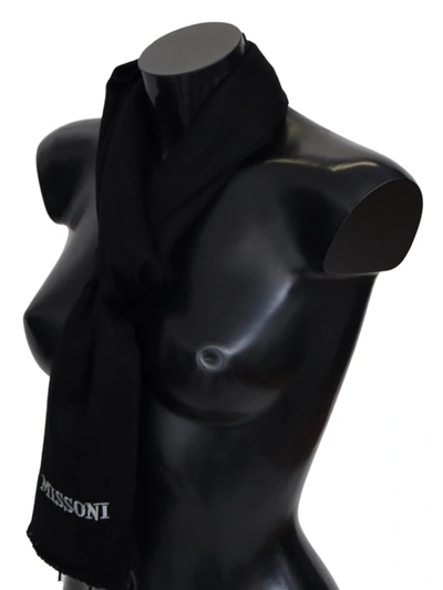 Shop Missoni 100% Wool Unisex Neck Wrap Fringes Logo Men's Scarf In Black