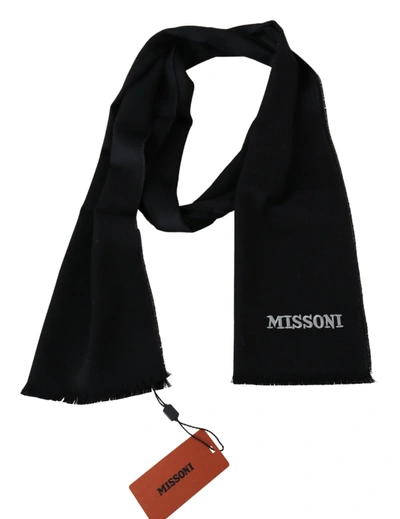 Shop Missoni 100% Wool Unisex Neck Wrap Fringes Logo Men's Scarf In Black