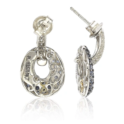 Suzy Levian Sterling Silver Blue & White Sapphire And Diamond Accent Double Oval Dangle Earrings In Blue