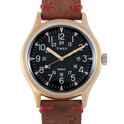 Shop Timex Mk1 40 Mm 24 Hour Leather Strap Military Watch Tw2r96700 In Brown
