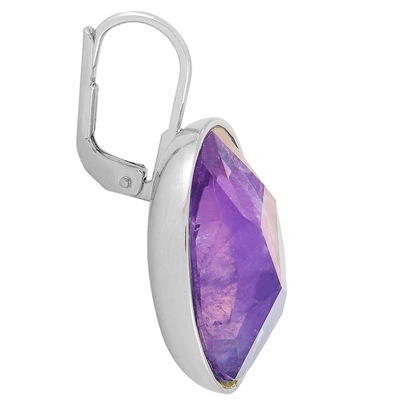 Swarovski Oval Rhodium-plated Stainless Steel And Purple Crystal Earrings In Multi