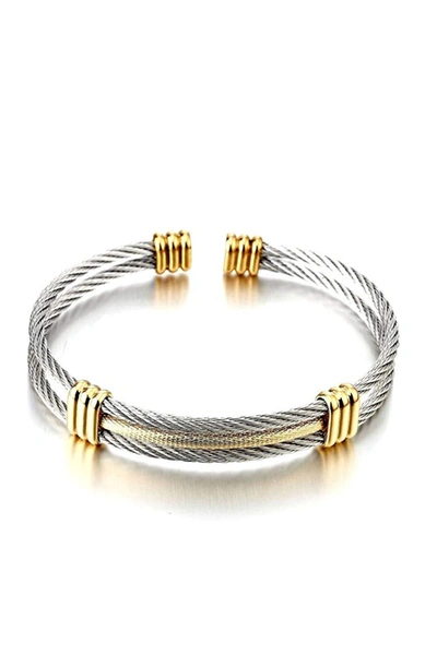 Stephen Oliver 18k Gold & Silver Two Tone Cable Cuff Bangle In Gold