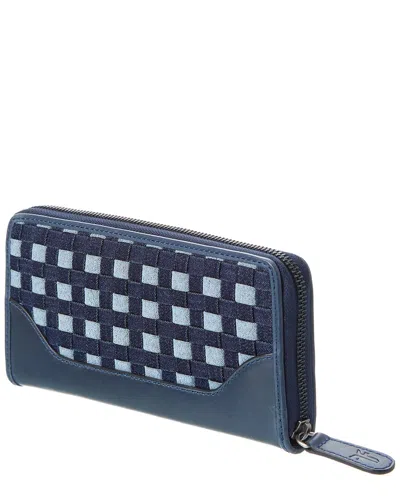 Shop Frye Melissa Denim & Leather Zip Wallet In Blue