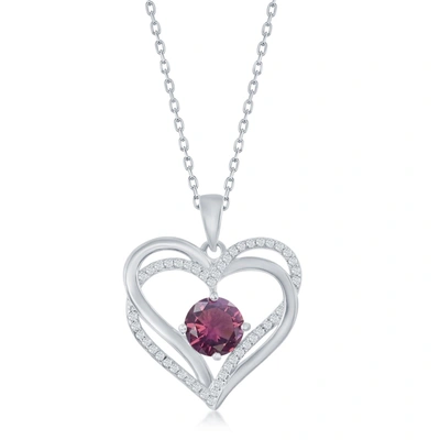 Shop Simona Sterling Silver Double Heart Cz Pendant W/chain In Purple