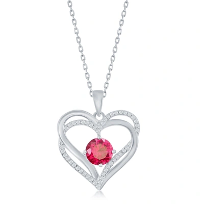 Simona Sterling Silver Cz Heart Pendant Necklace In Pink