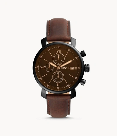 Shop Fossil Men's Rhett Chronograph, Black-tone Stainless Steel Watch In Brown