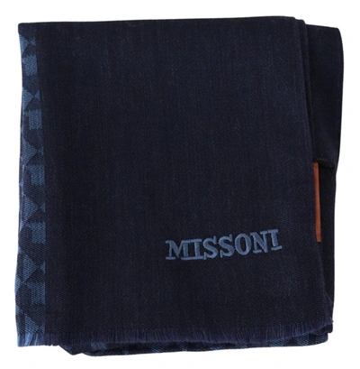 Shop Missoni Navy Wool Knit Unisex Neck Wrap Fringe Shawl Men's Scarf In Grey